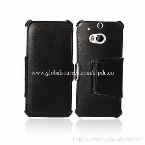 PU Leather Heat Setting Back Standing Mobile Phone Cases for HTC One 2, OEM and ODM Orders Welcomed